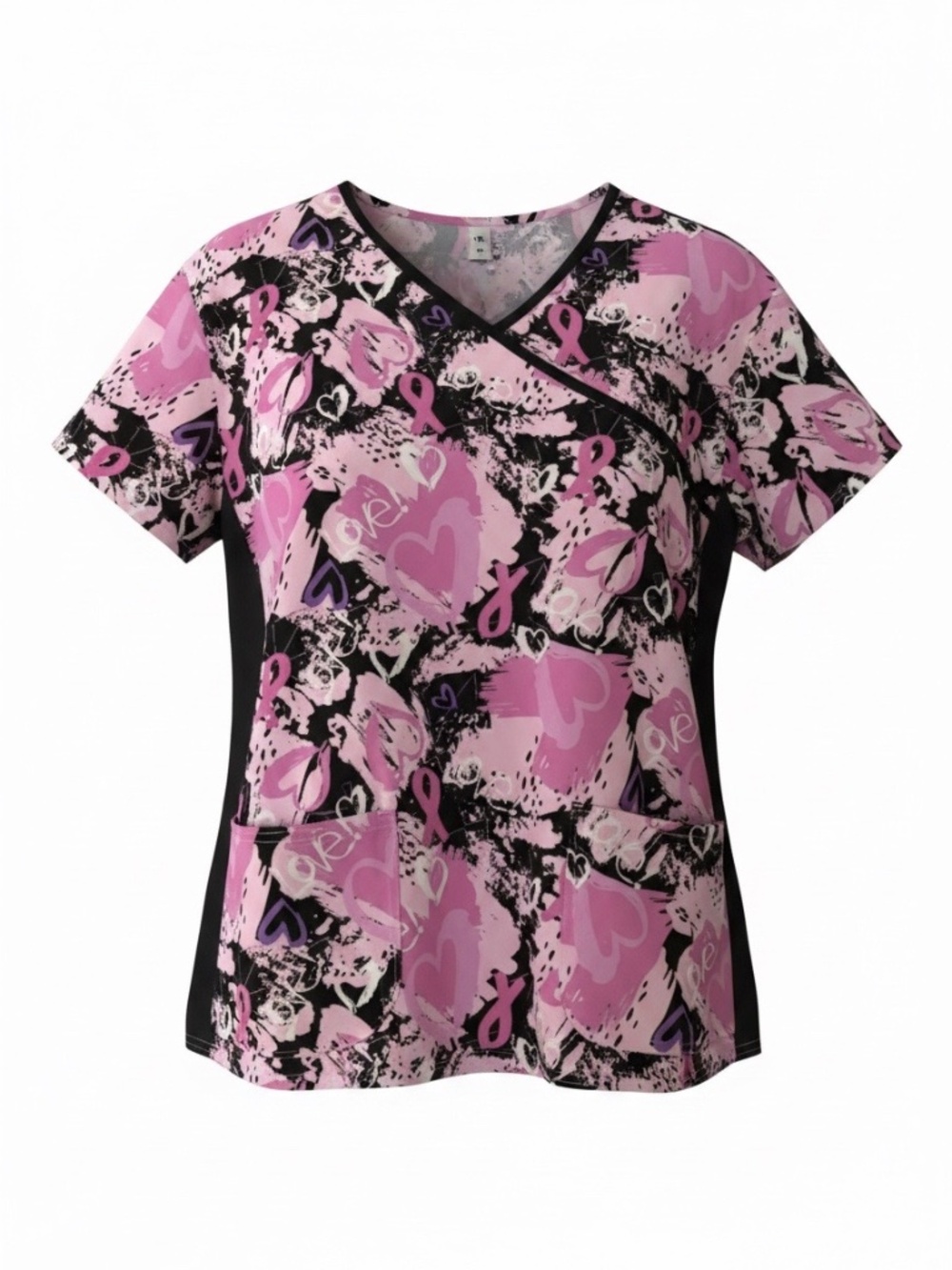 NWT  Scrub Top - Healing Hands Breast Cancer Awareness Stretch